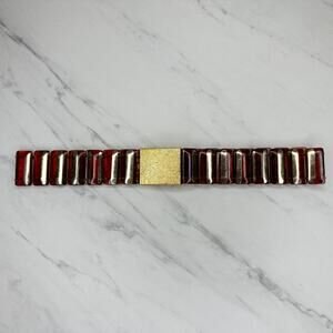 Vintage Red Amber Translucent Plastic Bar Belt Gold Tone Buckle XS/S Small ✨